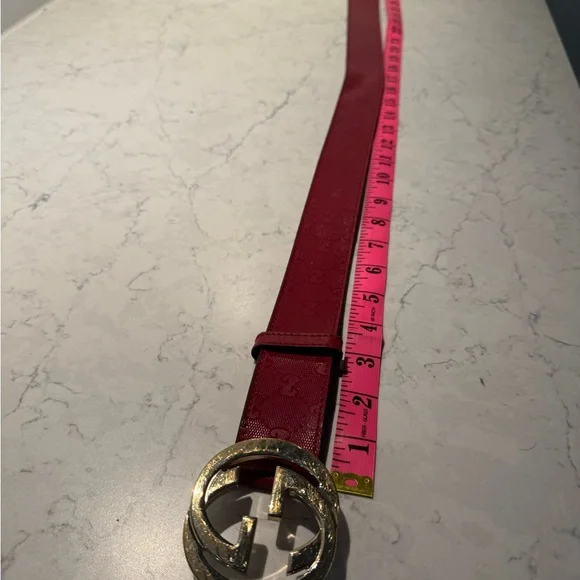 Red Authentic Gucci Belt with Double G Emblem - Picture 8 of 14